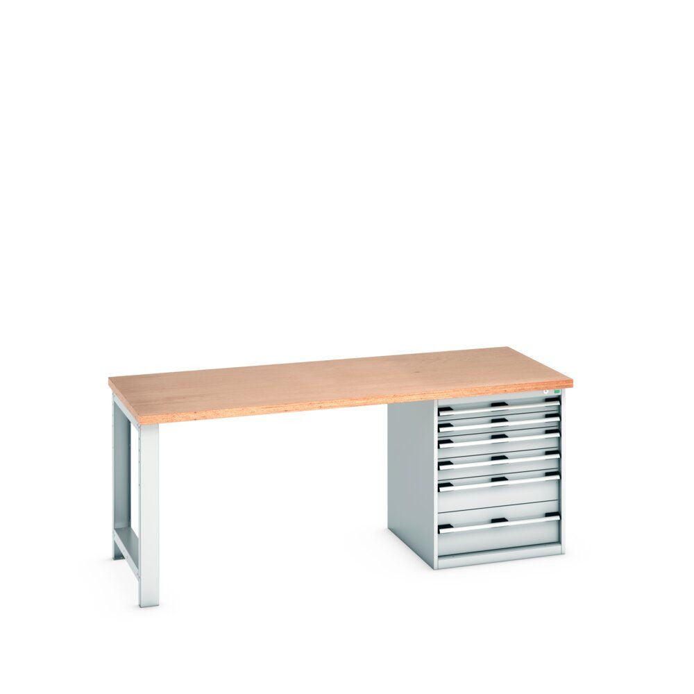 Bott Cubio Pedestal Bench (Multiplex) with 6 Drawer Cabinet / Endframe, 2000x900x840mm, light grey