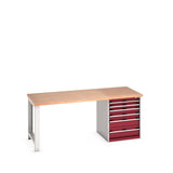 Bott Cubio Pedestal Bench (Multiplex) with 6 Drawer Cabinet / Endframe, 2000x900x840mm, crimson red