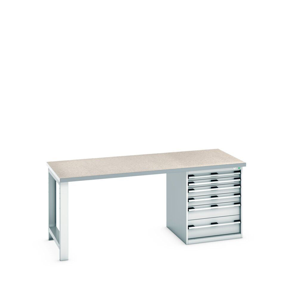 Bott Cubio Pedestal Bench (Lino) with 6 Drawer Cabinet / Endframe, 2000x900x840mm, light grey