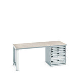 Bott Cubio Pedestal Bench (Lino) with 6 Drawer Cabinet / Endframe, 2000x900x840mm, light grey