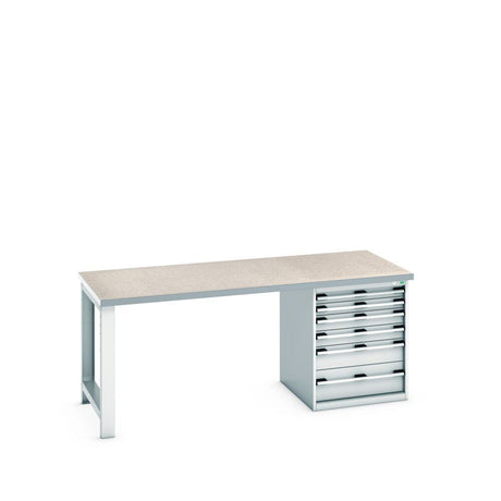 Bott Cubio Pedestal Bench (Lino) with 6 Drawer Cabinet / Endframe, 2000x900x840mm, light grey