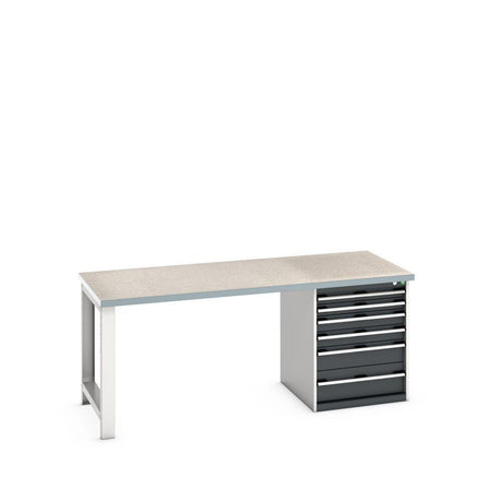 Bott Cubio Pedestal Bench (Lino) with 6 Drawer Cabinet / Endframe, 2000x900x840mm, anthracite grey