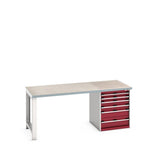 Bott Cubio Pedestal Bench (Lino) with 6 Drawer Cabinet / Endframe, 2000x900x840mm, crimson red