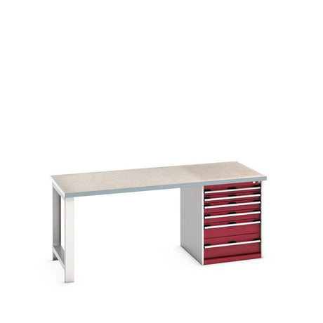 Bott Cubio Pedestal Bench (Lino) with 6 Drawer Cabinet / Endframe, 2000x900x840mm, crimson red