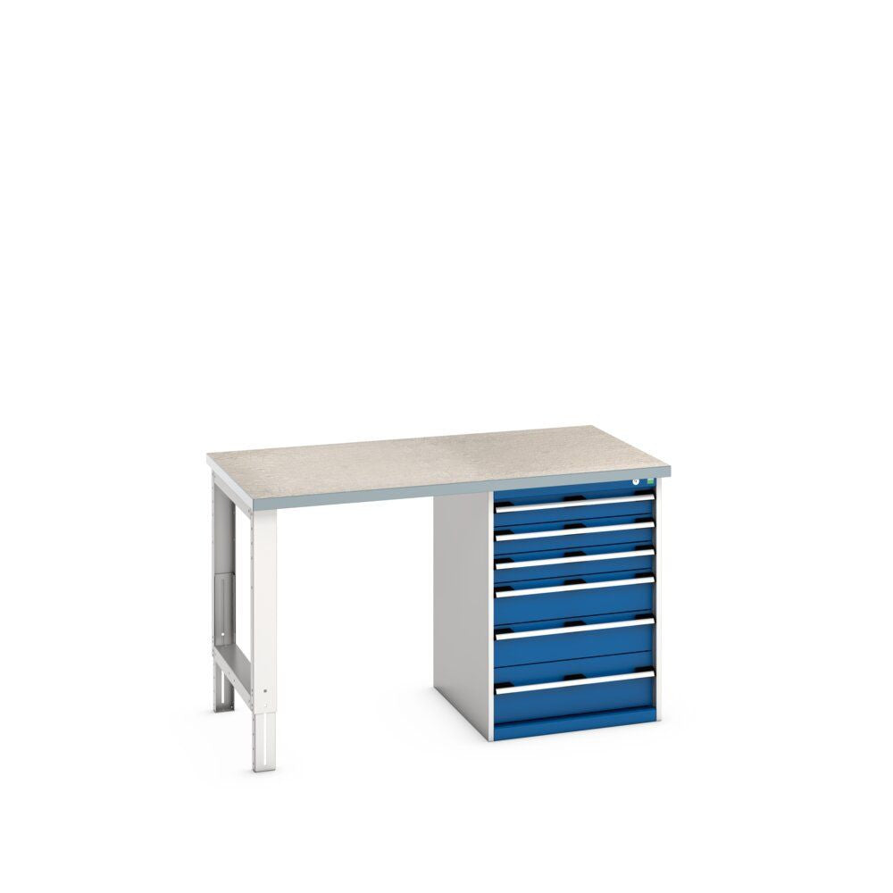 Bott Cubio Pedestal Bench (Lino) with 6 Drawer Cabinet / Endframe, 1500x900x940mm, gentian blue