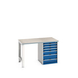 Bott Cubio Pedestal Bench (Lino) with 6 Drawer Cabinet / Endframe, 1500x900x940mm, gentian blue