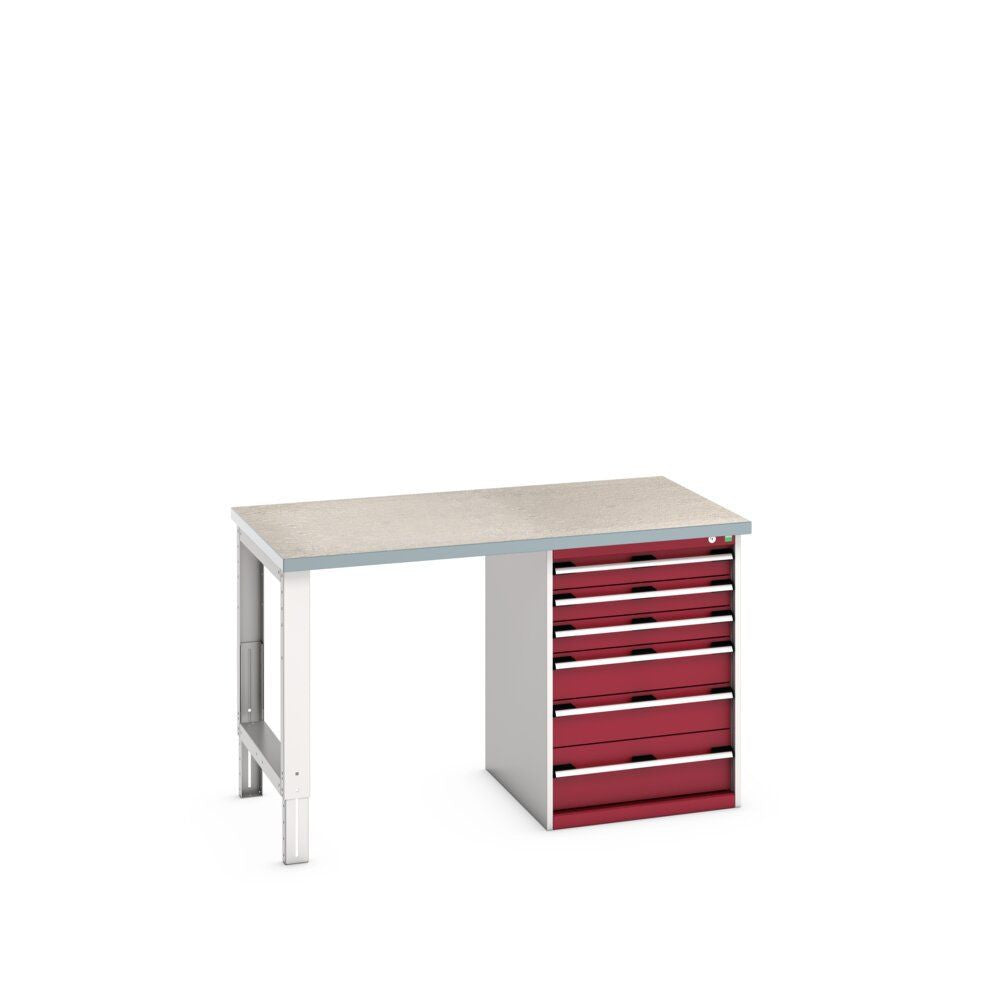 Bott Cubio Pedestal Bench (Lino) with 6 Drawer Cabinet / Endframe, 1500x900x940mm, crimson red