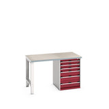 Bott Cubio Pedestal Bench (Lino) with 6 Drawer Cabinet / Endframe, 1500x900x940mm, crimson red
