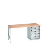 Bott Cubio Pedestal Bench (Multiplex) with 6 Drawer Cabinet / Endframe, 2000x900x940mm, light grey