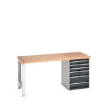 Bott Cubio Pedestal Bench (Multiplex) with 6 Drawer Cabinet / Endframe, 2000x900x940mm, anthracite grey