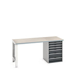 Bott Cubio Pedestal Bench (Lino) with 6 Drawer Cabinet / Endframe, 2000x900x940mm, anthracite grey
