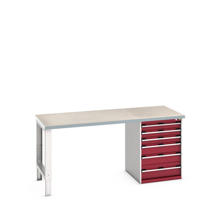 Bott Cubio Pedestal Bench (Lino) with 6 Drawer Cabinet / Endframe, 2000x900x940mm, crimson red