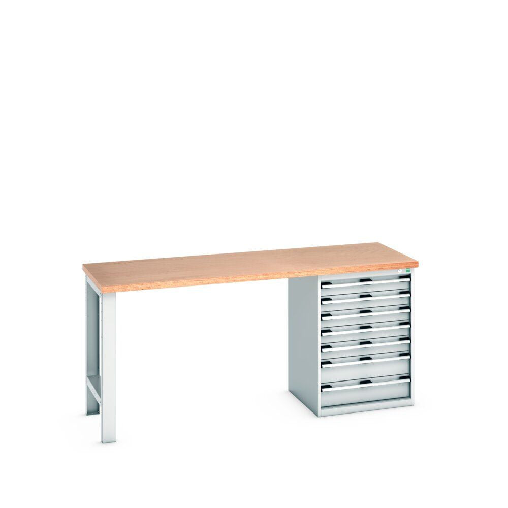 Bott Cubio Pedestal Bench (Multiplex) with 7 Drawer Cabinet / Endframe, 2000x750x940mm, light grey