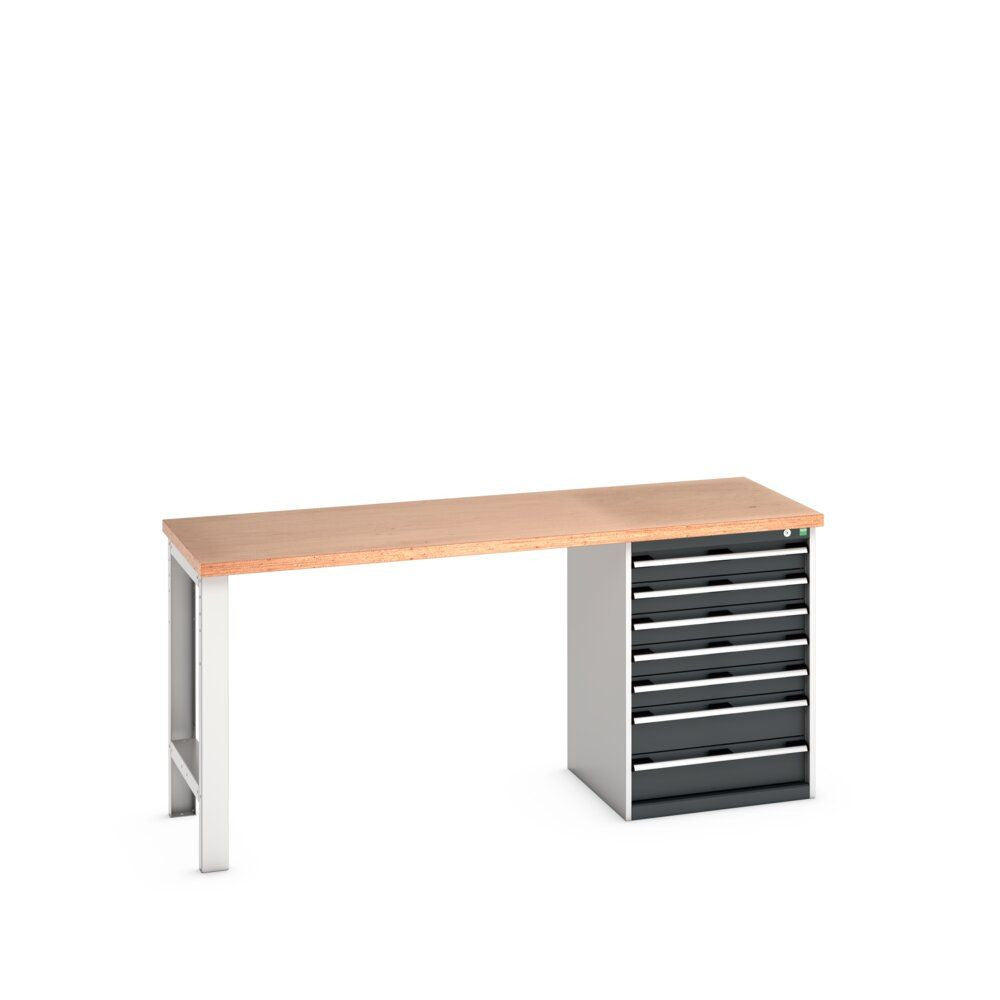 Bott Cubio Pedestal Bench (Multiplex) with 7 Drawer Cabinet / Endframe, 2000x750x940mm, anthracite grey