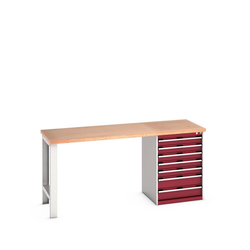 Bott Cubio Pedestal Bench (Multiplex) with 7 Drawer Cabinet / Endframe, 2000x750x940mm, crimson red