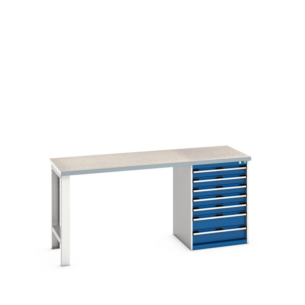 Bott Cubio Pedestal Bench (Lino) with 7 Drawer Cabinet / Endframe, 2000x750x940mm, gentian blue
