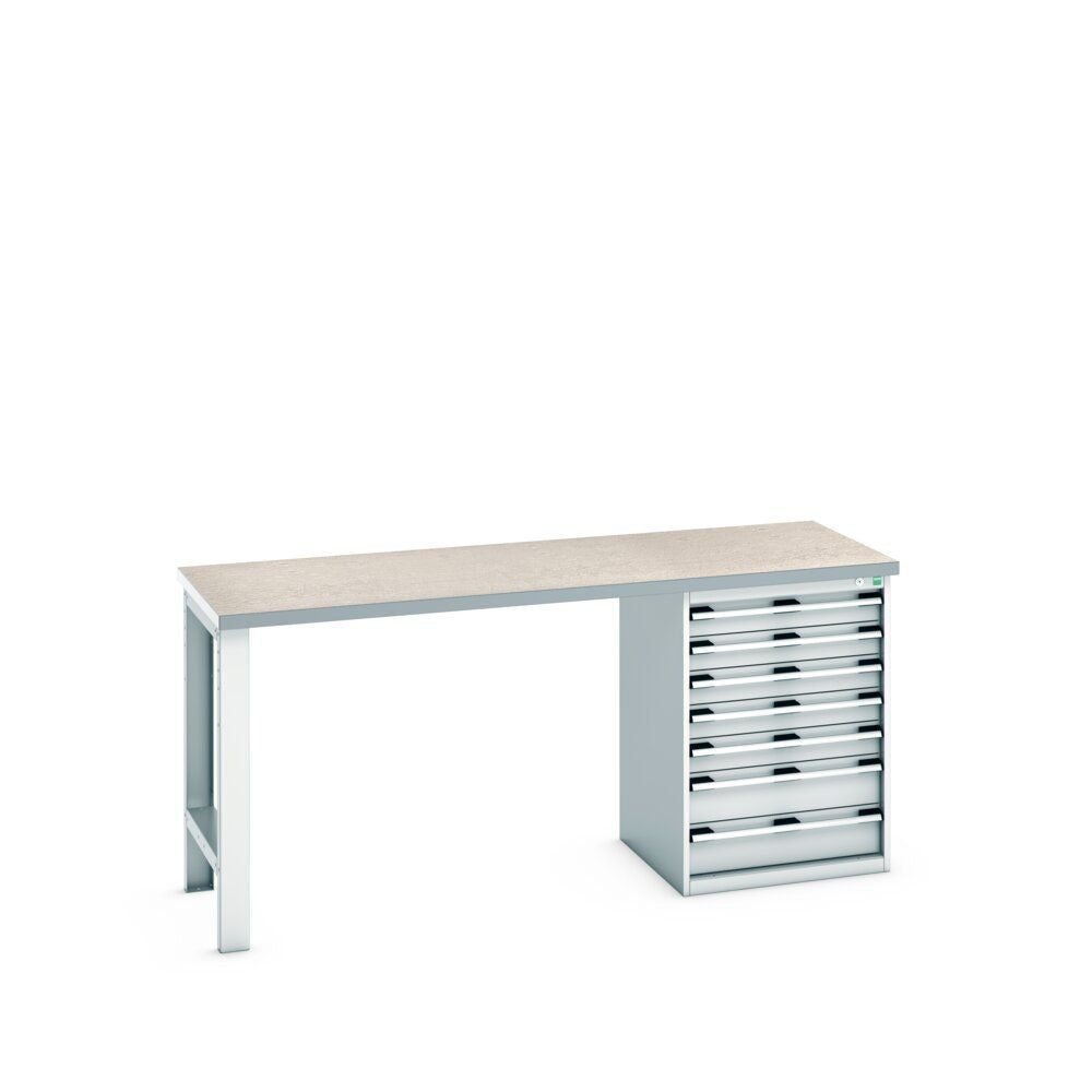 Bott Cubio Pedestal Bench (Lino) with 7 Drawer Cabinet / Endframe, 2000x750x940mm, light grey