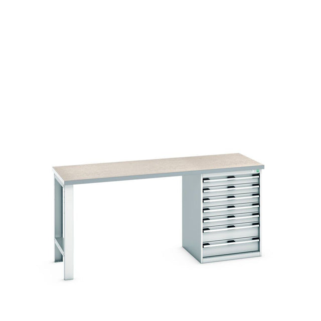 Bott Cubio Pedestal Bench (Lino) with 7 Drawer Cabinet / Endframe, 2000x750x940mm, light grey