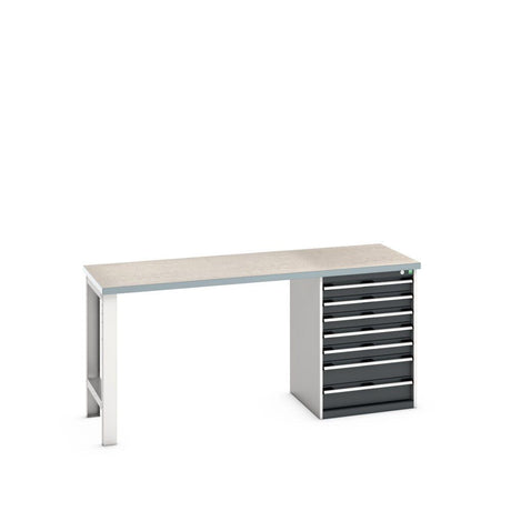 Bott Cubio Pedestal Bench (Lino) with 7 Drawer Cabinet / Endframe, 2000x750x940mm, anthracite grey