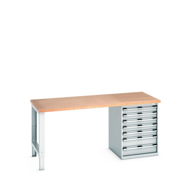 Bott Cubio Pedestal Bench (Multiplex) with 7 Drawer Cabinet / Endframe, 2000x900x940mm, light grey