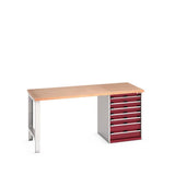 Bott Cubio Pedestal Bench (Multiplex) with 7 Drawer Cabinet / Endframe, 2000x900x940mm, crimson red