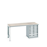 Bott Cubio Pedestal Bench (Lino) with 7 Drawer Cabinet / Endframe, 2000x900x940mm, light grey