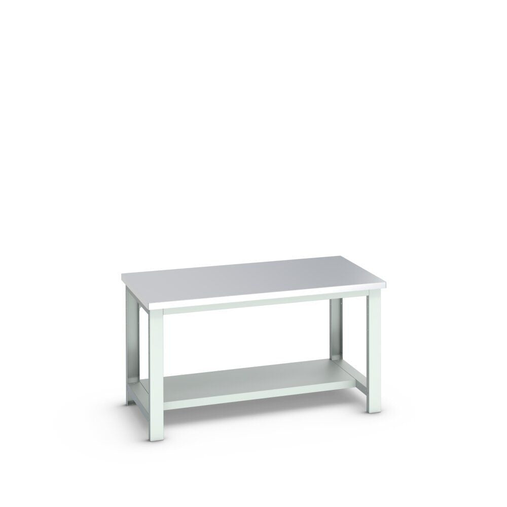 Bott Cubio Framework Bench (Stainless Steel) with Half Depth Shelf, 1500x900x840mm, light grey