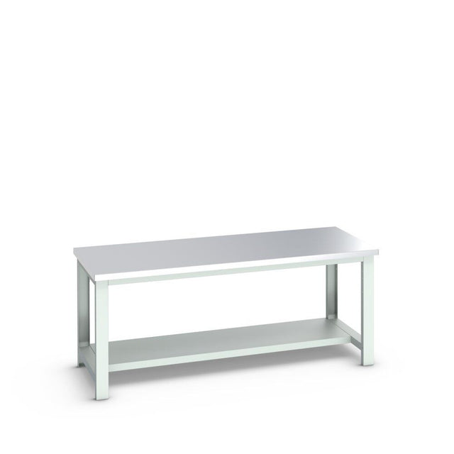 Bott Cubio Framework Bench (Stainless Steel) with Half Depth Shelf, 2000x900x840mm, light grey