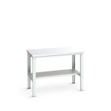 Bott Cubio Framework Bench (Steel Clad) with Half Depth Shelf, 1500x900x740-1140mm, light grey