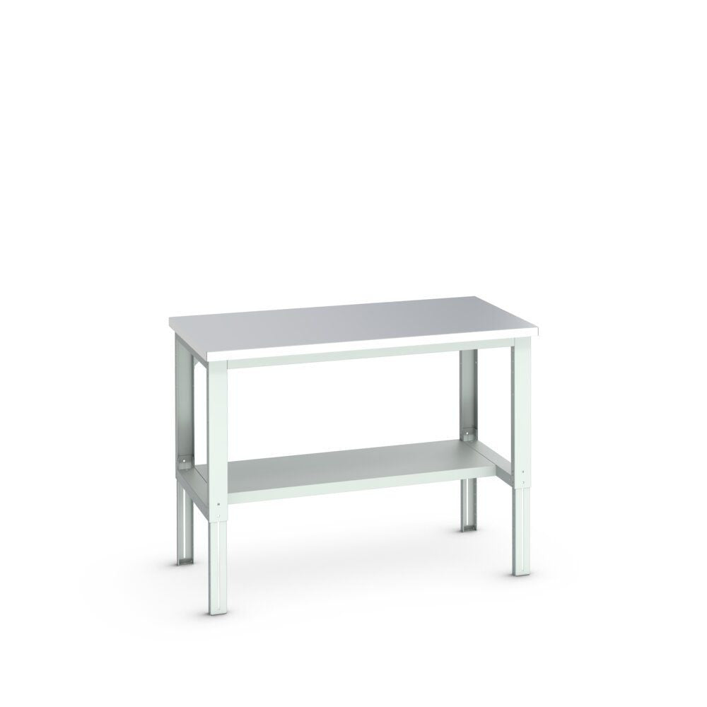 Bott Cubio Framework Bench (Stainless Steel) with Half Depth Shelf, 1500x900x740-1140mm, light grey