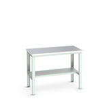 Bott Cubio Framework Bench (Stainless Steel) with Half Depth Shelf, 1500x900x740-1140mm, light grey