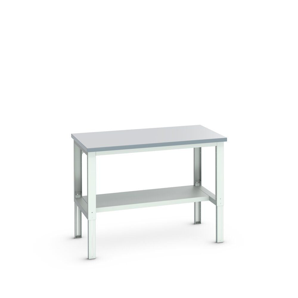 Bott Cubio Framework Bench (ESD Laminate) Adjustable Height with Half Depth Base Shelf, 1500x900x740-1140mm, light grey
