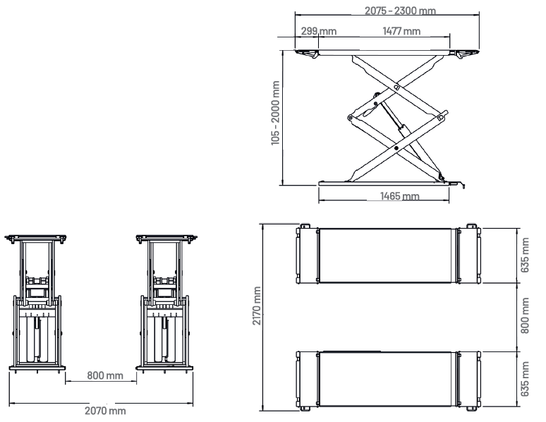 Dama Isotech 3.5T Full Height Scissor Lift HIEQ1310 dimension drawing