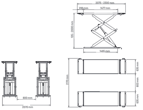 Dama Isotech 3.5T Full Height Scissor Lift HIEQ1310 dimension drawing