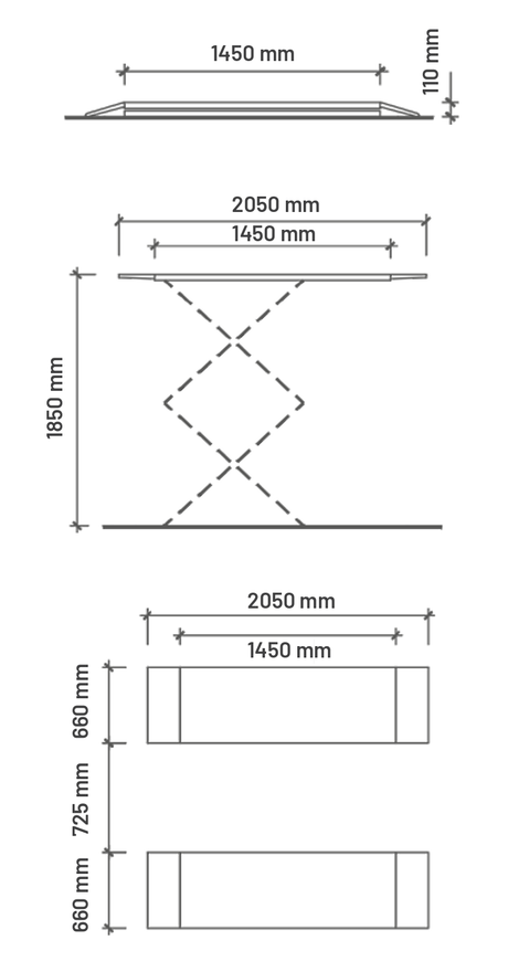 Dama 3T Surface Mounted Scissor Lift HDM3.0N IEQ1009N dimension drawing