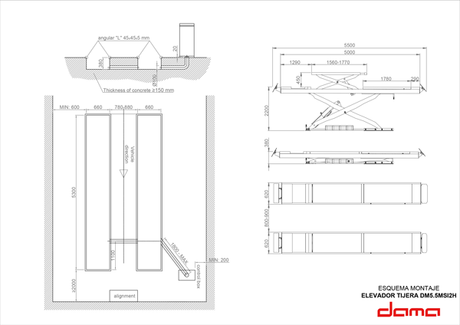 Dama 5.5T Wheel Alignment Scissor Lift, w/ Integral Secondary Scissor HDM55MSI2H