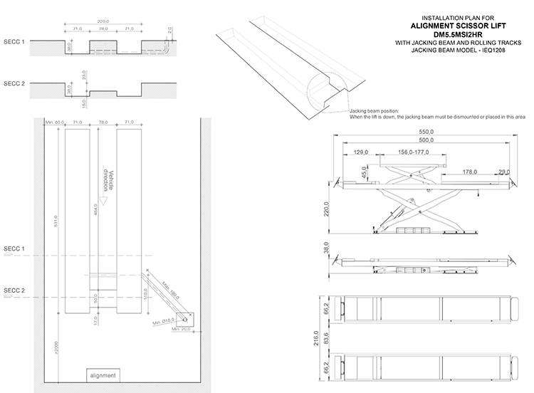 Dama HDM5.5MSI2HR Wheel Alignment Scissor Lift with Jacking Beam Rails - Image 2