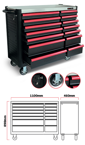 Dama 14 Drawer Tool Cabinet with Tools