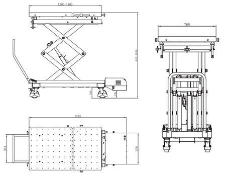 Dama MK2 Lifting Table HDM1200MK2 dimension drawing
