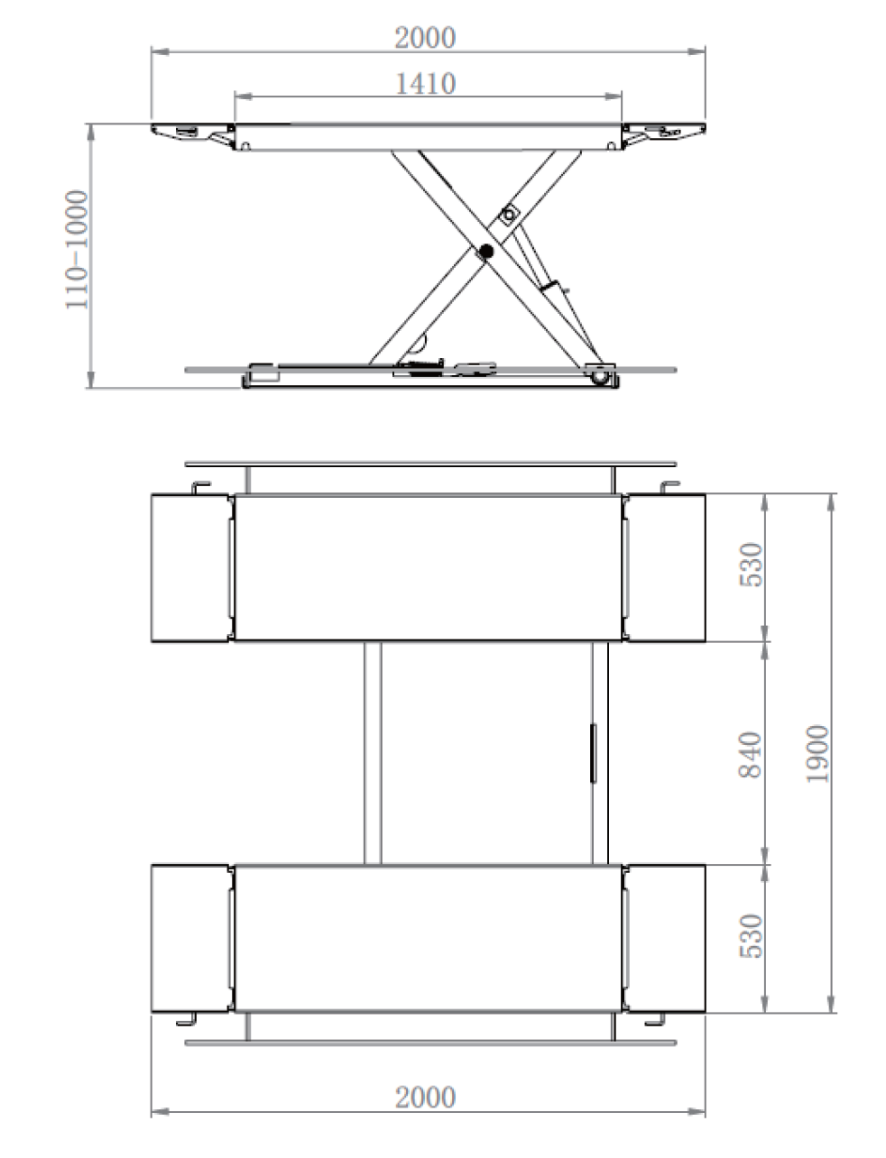 Dama 3.5T Wide Mobile Scissor Lift, Wider Platform for Large Vehicles HDM35MV2 dimension drawing