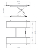 Dama 3.5T Wide Mobile Scissor Lift, Wider Platform for Large Vehicles HDM35MV2 dimension drawing