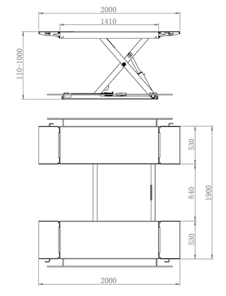 Dama 3.5T Wide Mobile Scissor Lift, Wider Platform for Large Vehicles HDM35MV2 dimension drawing