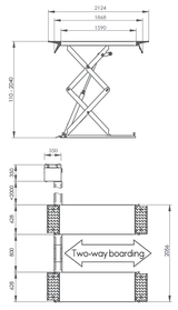 Dama 3.6T Electro Hydraulic Scissor Lift, Electro Hydraulic HDM36PRO dimension drawing