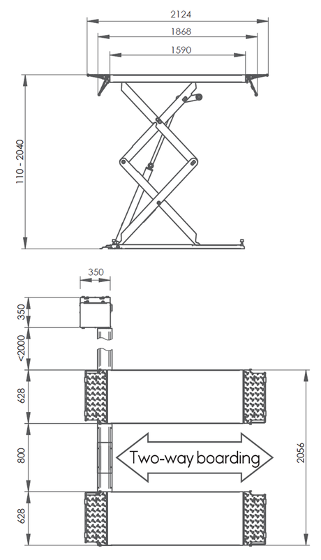 Dama 3.6T Electro Hydraulic Scissor Lift, Electro Hydraulic HDM36PRO dimension drawing