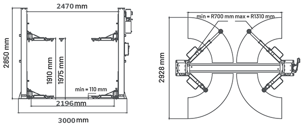 Dama HDM4.2TN Narrow 2 Post Lift - Image 2