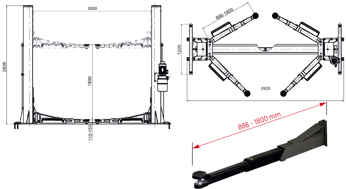 Dama 2 Post Lift HDM50T1 dimension drawing