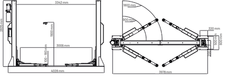 Dama Isotech 5T Semi-Base 2 Post Lift HIEQ1350 dimension drawing