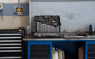 Organised workbench and tool storage in a garage